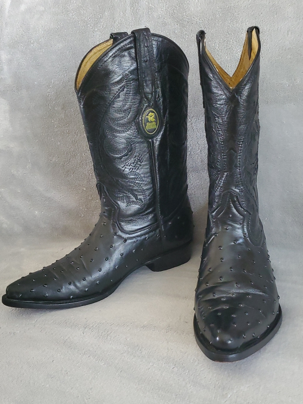 LINEA DE ORO Black Ostrich Genuine Leather Western Cowboy Boots MEN'S SIZE: 10